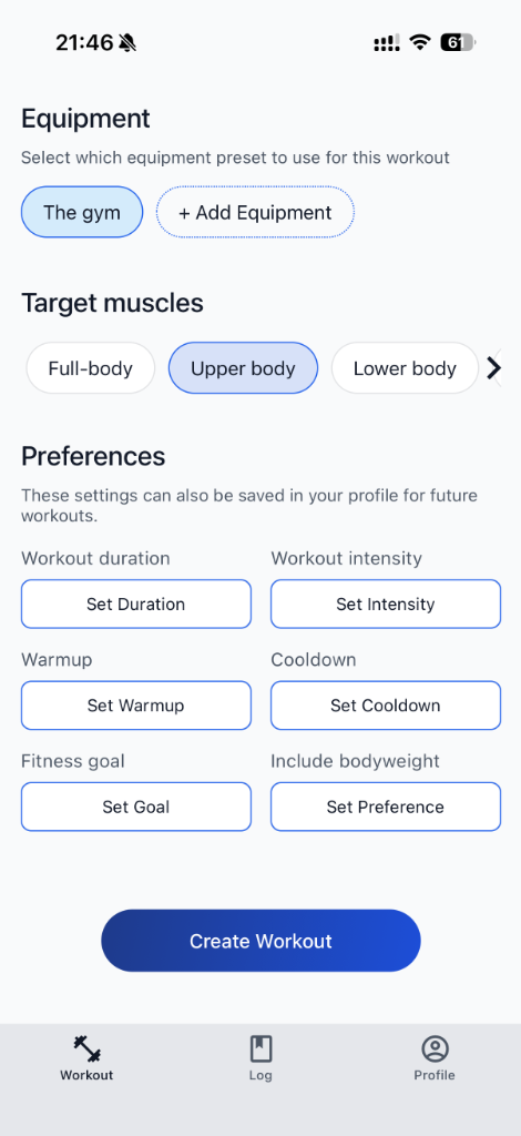 Versafit Inputs Screen