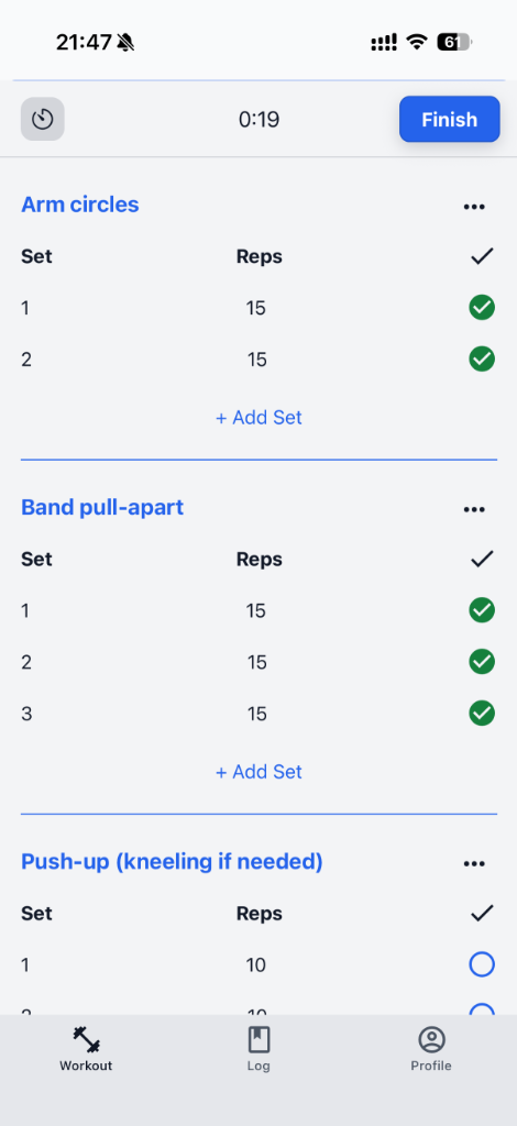 Versafit Session Screen